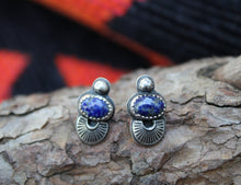 Load image into Gallery viewer, Stamped Lapis Studs