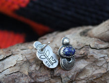 Load image into Gallery viewer, Stamped Lapis Studs