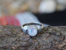 Load image into Gallery viewer, Round Moonstone Stamped Ring