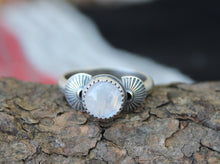 Load image into Gallery viewer, Round Moonstone Stamped Ring