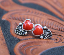 Load image into Gallery viewer, Stamped Coral Heart Stud Earrings