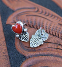 Load image into Gallery viewer, Stamped Coral Heart Stud Earrings