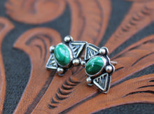 Load image into Gallery viewer, Double Stamped Malachite Studs