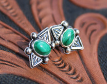 Load image into Gallery viewer, Double Stamped Malachite Studs