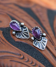 Load image into Gallery viewer, Stamped Amethyst Stud Earrings