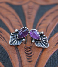Load image into Gallery viewer, Stamped Amethyst Stud Earrings