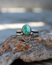 Load image into Gallery viewer, Double Banded Turquoise Stamped Ring