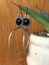 Load image into Gallery viewer, Round Onyx Hoops