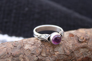 Double Banded Amethyst Stamped Ring