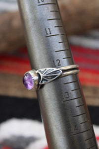Double Banded Amethyst Stamped Ring