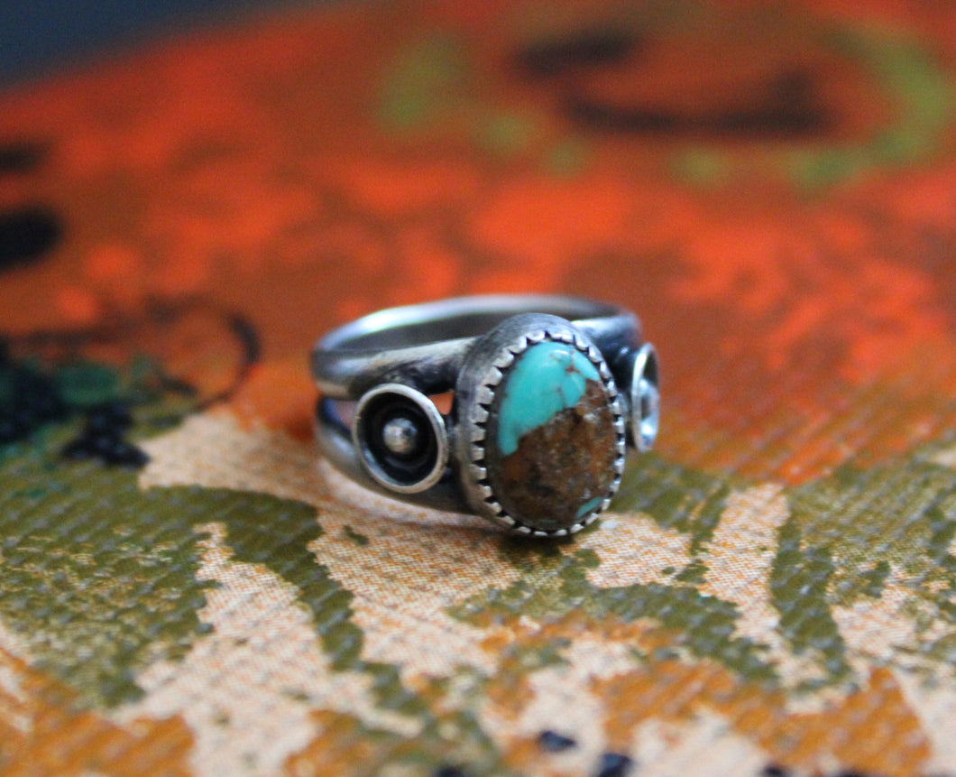 Turquoise Ring with Side Ball & Cups