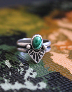 Malachite Stamped Ring with Balls