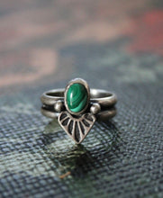 Load image into Gallery viewer, Malachite Stamped Ring with Balls
