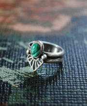 Load image into Gallery viewer, Malachite Stamped Ring with Balls
