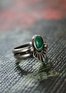 Malachite Stamped Ring with Balls