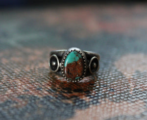 Turquoise Ring with Side Ball & Cups