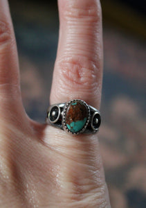 Turquoise Ring with Side Ball & Cups