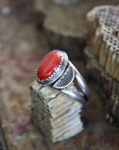 Coral Stamped Ring