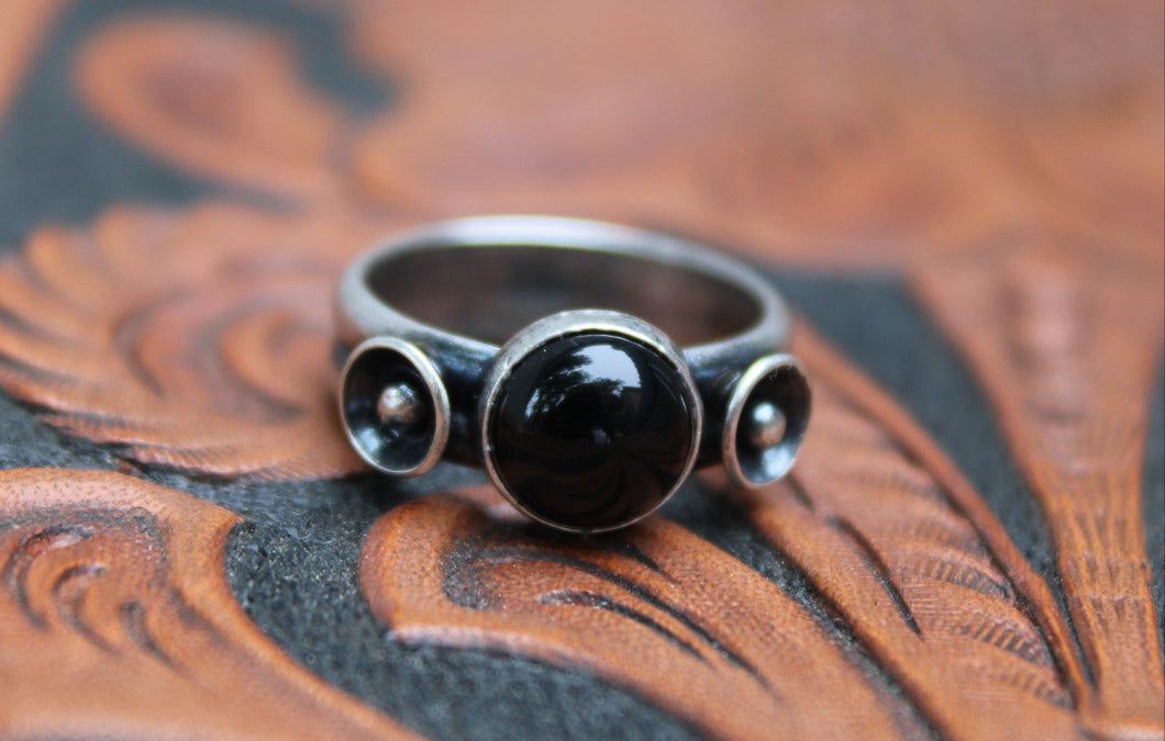 Onyx Stacker Ring with Ball & Cups