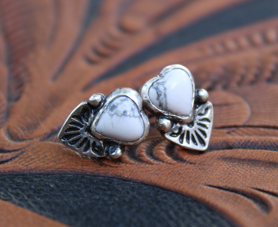 Stamped Howlite Stud Earrings