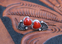 Load image into Gallery viewer, Stamped Coral Heart Stud Earrings
