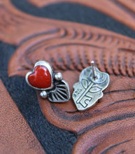 Load image into Gallery viewer, Stamped Coral Heart Stud Earrings
