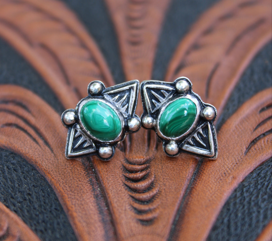 Double Stamped Malachite Studs