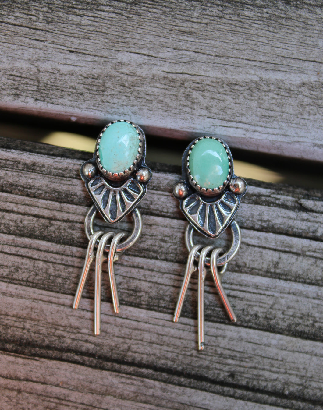 Stamped Turquoise Studs with Fringe