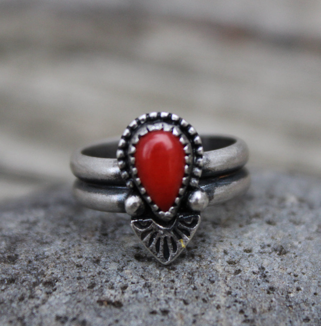 Beaded & Stamped Coral Ring