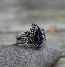 Load image into Gallery viewer, Beaded Amethyst Ring with Side Stamps
