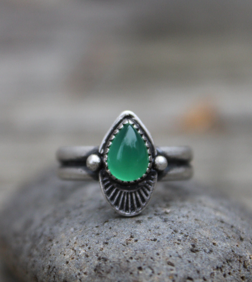Double Banded Green Onyx Stamped Ring